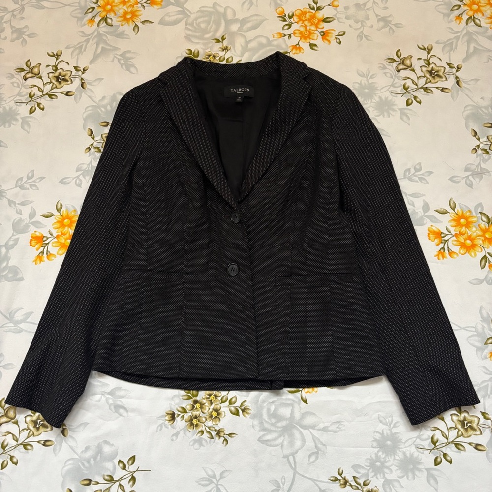 Talbots Size 8P Black & White Polka Dot Women's Blazer
